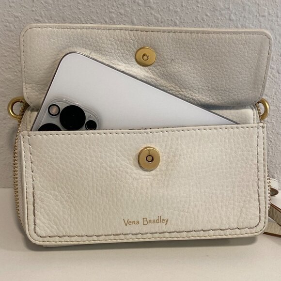 VERA BRADLEY  "Mallory"  White Leather All-In-One RFID Crossbody Bag Or Wristlet - Picture 13 of 14